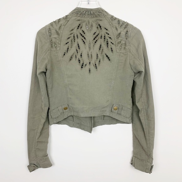 Free People Jackets & Blazers - FREE PEOPLE Linen Lace Crop Moto Jacket 0 Green